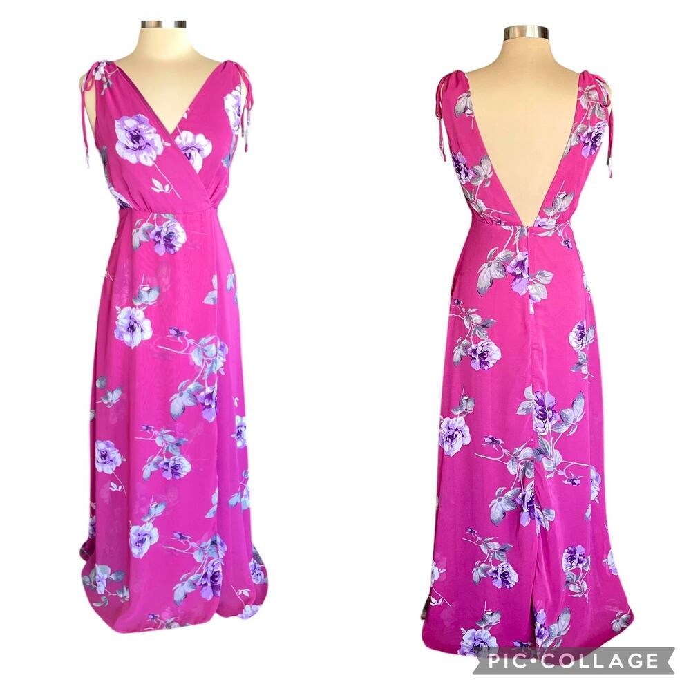 Lulu's Fuchsia Floral Tie-Shoulder Maxi Dress